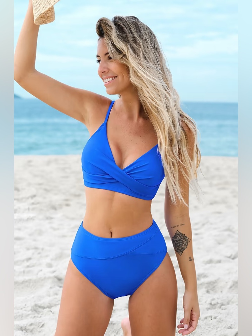 Cupshe:  Women’s Blue High-Waist Bikini Set - Unbranded